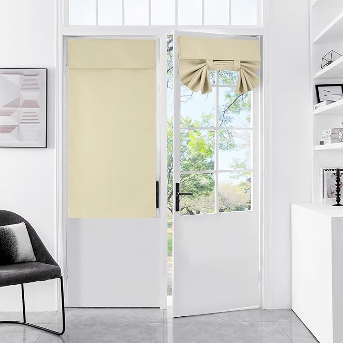WdFour French Door Curtain - Blackout Thermal Insulated Door & Window Cover for Front/Side Doors - Noise Reducing & Energy Saving - Beige, 30x40 Inches, 1 Panel