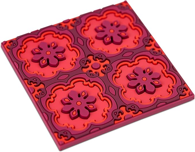 Images d'Orient Coaster Sejjadeh Ruby 9x9cm PVC 50g Washable Shatterproof Heat Resistant Compatible with Most Cookware
