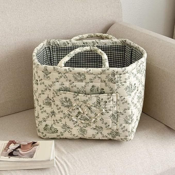 HiTotes Floral Storage Car Basket Diaper Caddy Organizer Quilted Laundry Basket Foldable Nursery Hamper Bag
