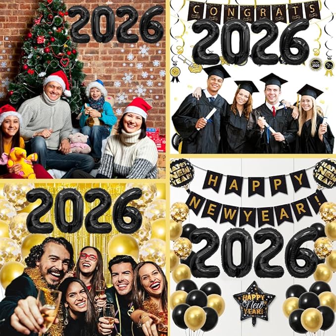 2026 Balloons Black 2026 Balloon Numbers 40 Inch 2026 Numbers for New Year Large Number Balloons 2026 Foil Mylar Balloon for 2026 New Year Eve Party Supplies Birthday Anniversary Graduation Decoration
