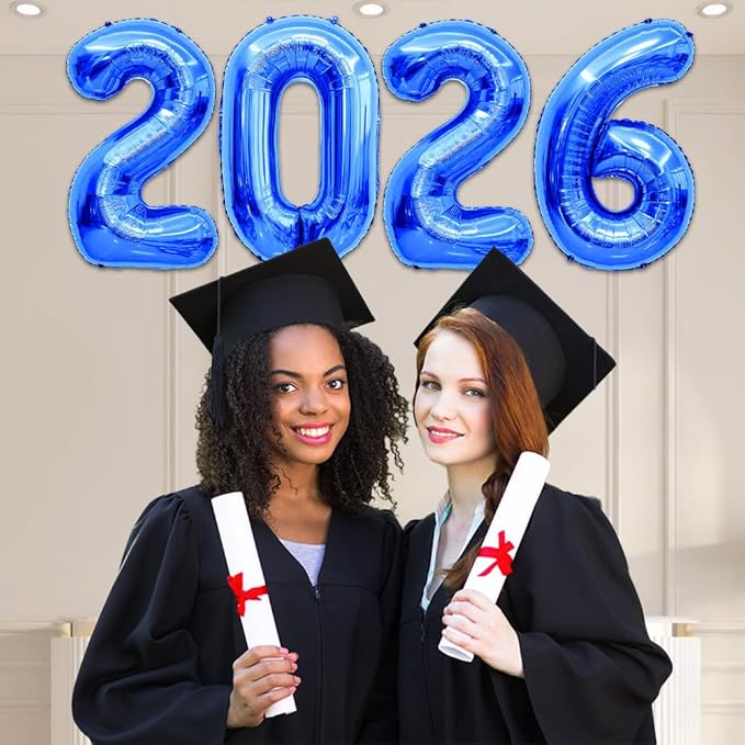 2026 Balloons 40 Inch 2026 Balloon Numbers Blue for New Years Nye Decorations Royal Blue New Years Balloons Mylar Foil Happy New Year Balloon for Class of 20 26 Graduation Decor Party Supplies