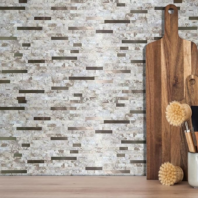 WEIMEISC 10 Sheets Peel and Stick Backsplash Tile for Kitchen, Self-Adhesive Mosaic Tile, Stick on Bathroom Vanities, Fireplace Decor, Laundry Table (Coffee+Bronze)