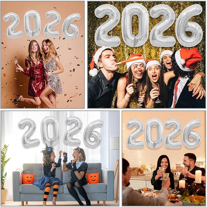 2026 Balloons, 40 Inch 2026 Number Balloons White 2026 Balloon Large Foil New Year Balloon Numbers 2026 Mylar Baloons for Birthday Christmas Graduation New Years Eve Party Supplies Decorations