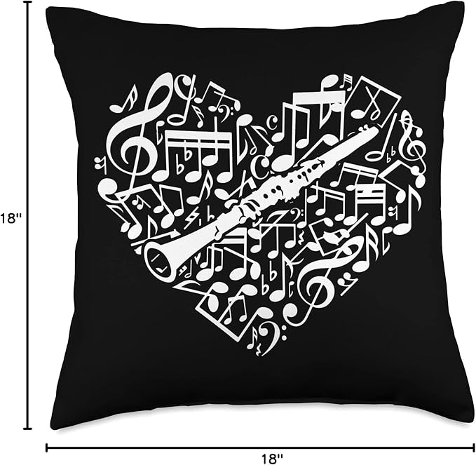 Heart Sheet Music Clarinet Throw Pillow
