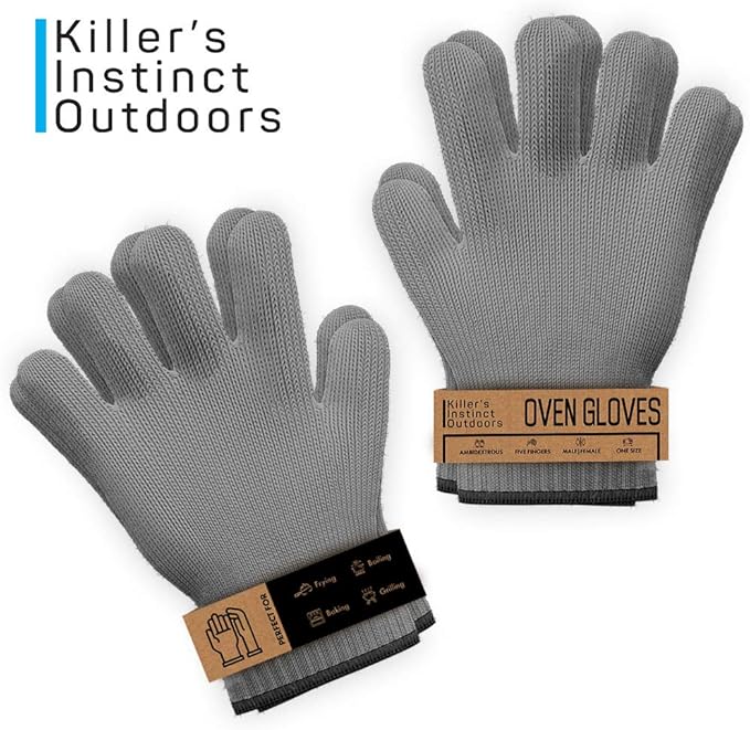 1 Pair Grey Heat Resistant Gloves Oven Gloves Heat Resistant with Fingers Mitts Kitchen Pot Holders Cotton Kitchen Holders Double Oven Mitts Set with Fingers