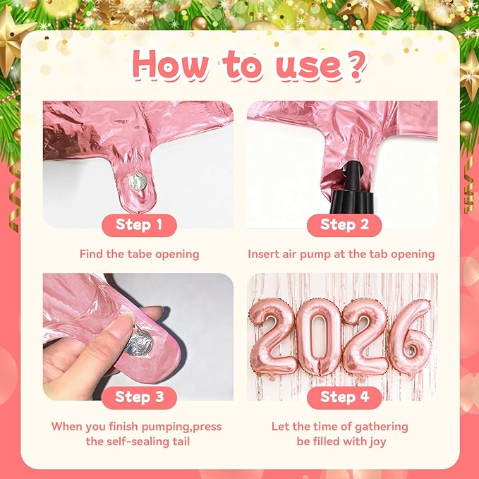 Rose Gold 2026 Balloons, Large 32 Inch Foil 2026 Number Balloons, Grad Balloons for Class of 2026 Graduation Party, Rose Gold Matellic Foil New Year Birthday Home Office Party Supplies