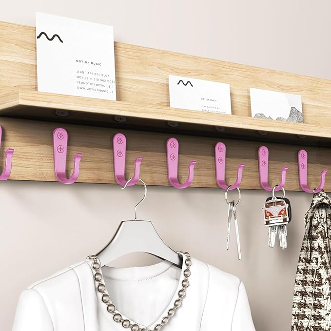 BREYDROK 20PCS Pink Heavy Duty Single Prong Metal Wall Hooks for Coats, Towels, Backpacks, Hats, Dog Leashes (20 Hooks + 40 Screws)