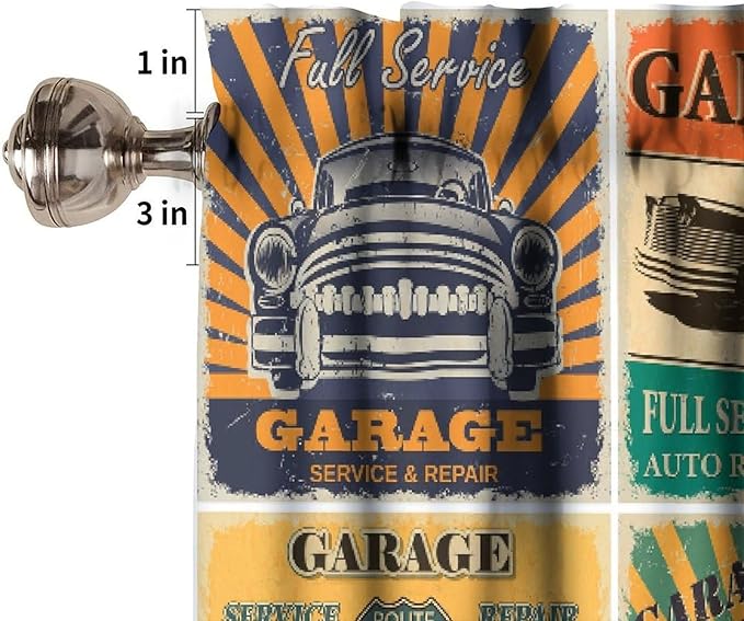 Cars Valance Curtain Vintage Car Stall Retro Garage Repair Shop Rod Pocket Valance Window Treatments Short Curtains for Kitchen Bathroom Farmhouse Living Room Decor 54x18inch