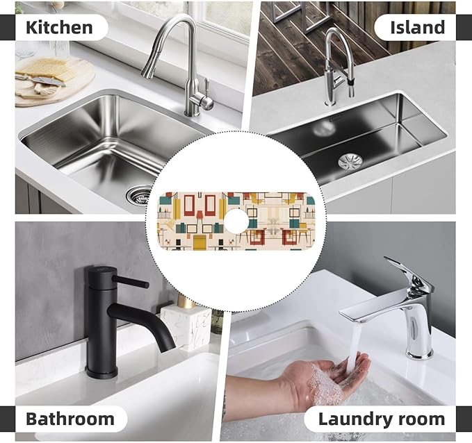 Mid Century Modern Printed Faucet Absorbent mat, Suitable for bathrooms, Kitchens, and Other Sink Areas.