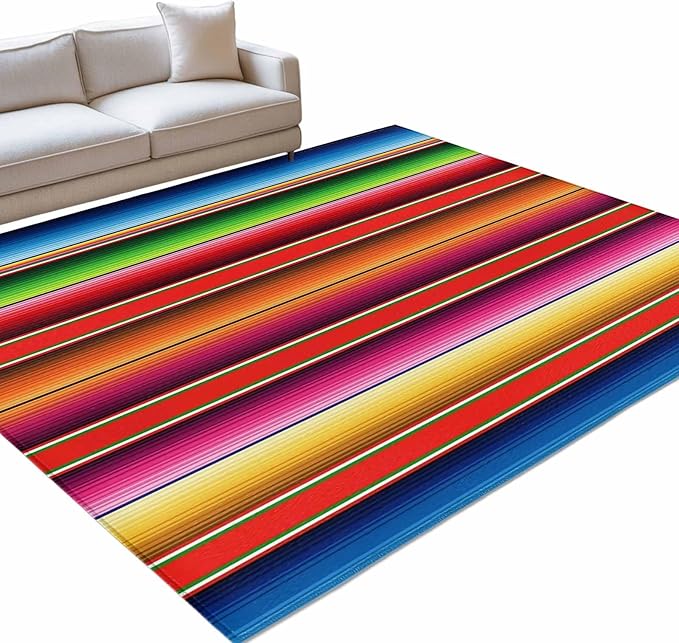 Area Rug 3x5ft, Mexican Stripes Vintage Ethnic Washable Rugs for Living Room Bedroom, Native American Stripe Soft Non-Slip Area Rugs Rectangle Floor Carpet for Dining Room