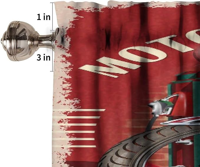Vintage Motorcycle Valance Curtain Rustic Western Country Farmhouse Classic Motorcycle Rod Pocket Valance Window Treatments Short Curtains for Kitchen Bathroom Farmhouse 54x18inch