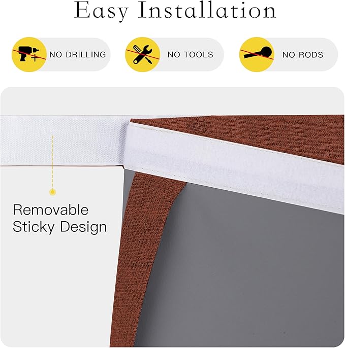 NICETOWN 100% Linen Blackout French Door Curtains, Privacy Door Window Curtains, 26 X 50 Inch Long, Thermal Insulated Tie Up Shades for Bedroom Office, 1 Panel, Caramel