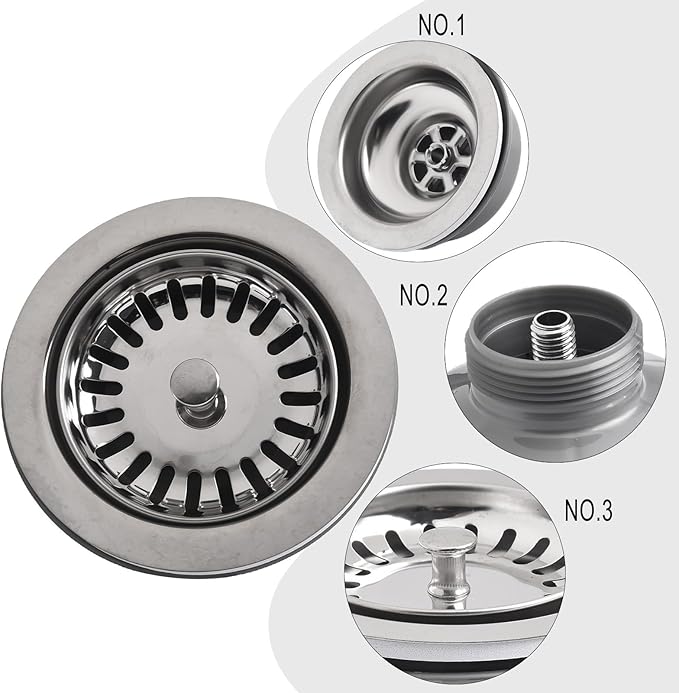 Stainless Steel Sink Drain Strainer with Double Filtering Design, 110mm Diameter Kitchen Basin Trap for Debris and Hair Catching, Durable PP and PVC Plumbing Fixture