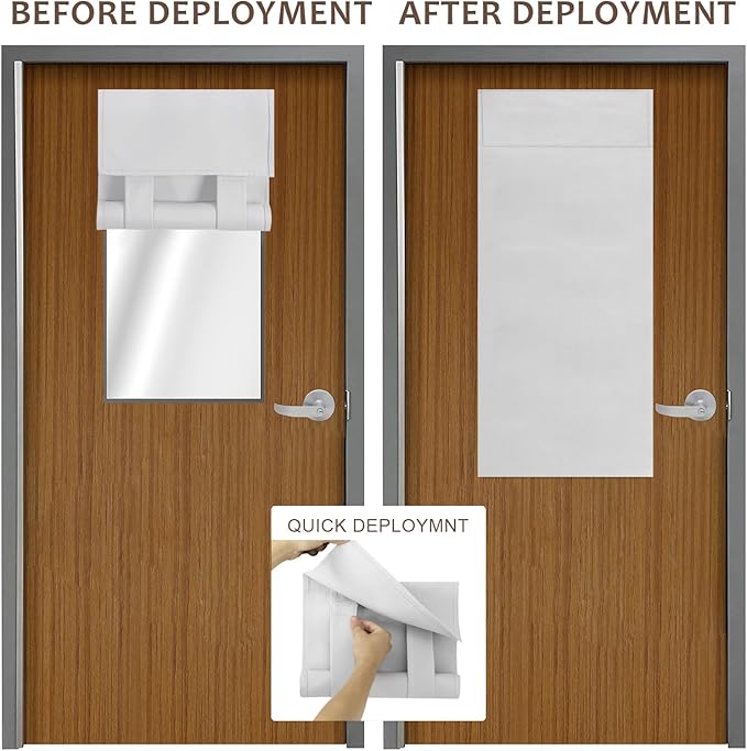 WdFour Classroom Door Cover,Blackout Shades for Classroom Windows and Doors,Privacy,Room Darkening Design Blocks Views, Classroom Window Cover Lockdown. (12W x 30L Inches, 1 Panel, Greyish White).
