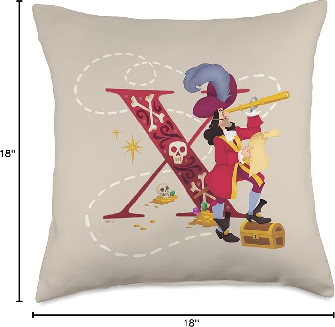 Disney Villains Alphabet Monogram Captain Hook Letter X Throw Pillow