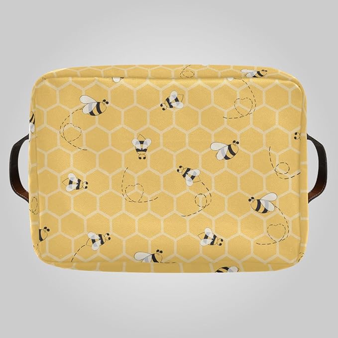 Rectangular Storage Bin Bee Yellow Airy Print Storage Baskets with Handles Toy Bins Shelf Basket for Nursery Room Kids Toy Pets Closet