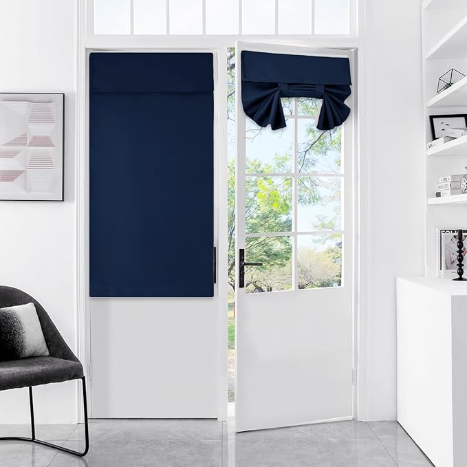 WdFour Small French Door Curtains with Silky Feel Thermal Insulated Noise Reducing Blackout Curtains for Glass Door Office (Navy Blue, 34 * 40,1 Panel)