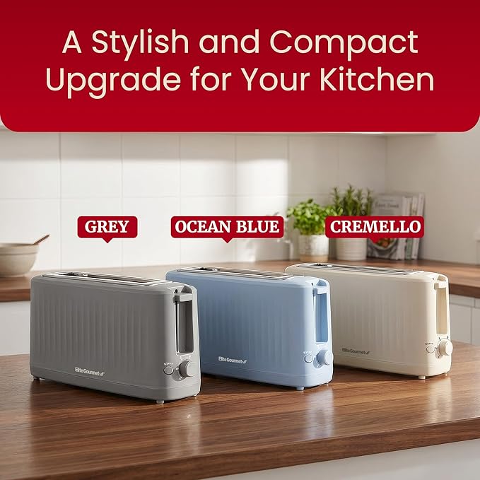 Elite Gourmet ECT2517OX SLIMTOAST™ 2-Slice Long Slot Toaster, Cool-Touch Body, 6 Browning Shades, Extra-Wide 1.5" Slot for Artisan Bread, Bagels, Waffles & English Muffins, Ocean Blue