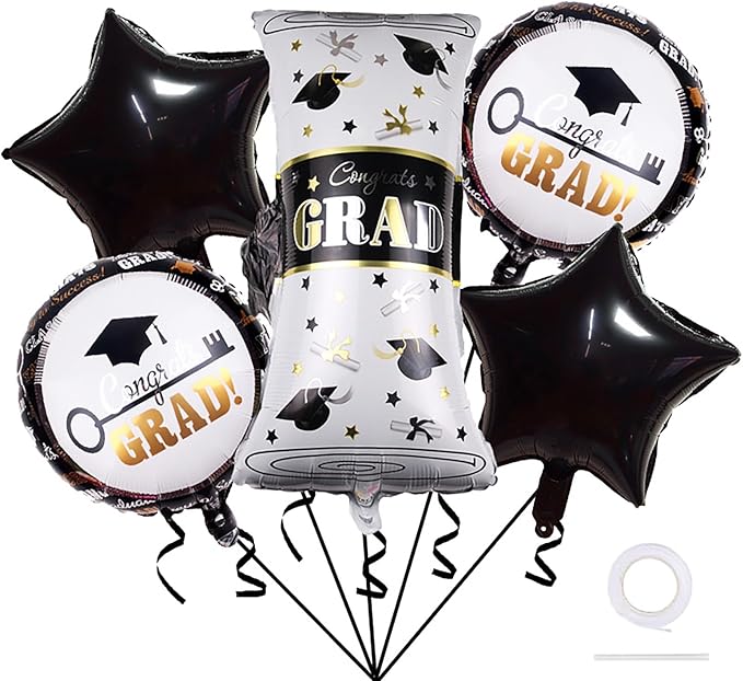 Graduation Certificate Foil Balloons 26 inch Congratulations Mylar Balloons Class of 2025 College High School Preschool Kindergarten Graduation Decorations Supplies 5Pcs