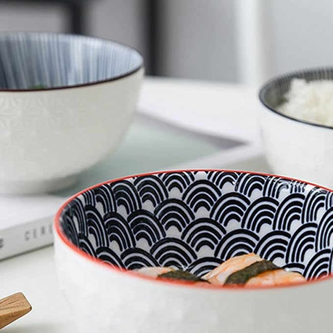 Bowls for Kitchen Household Rice Bowl Ceramic Tableware Minimalist Style Underglaze Relief Kitchenware Porridge Bowl Small (Color : K) (P)