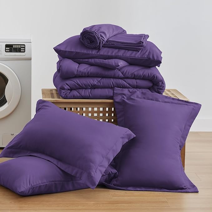 Love's cabin Full Comforter Set Purple, 7 Pieces Full Bed in a Bag, All Season Bedding Sets with 1 Comforter, 1 Flat Sheet, 1 Fitted Sheet, 2 Pillowcase and 2 Pillow Sham | Soft, Breathable, Lightweight, Comfortable