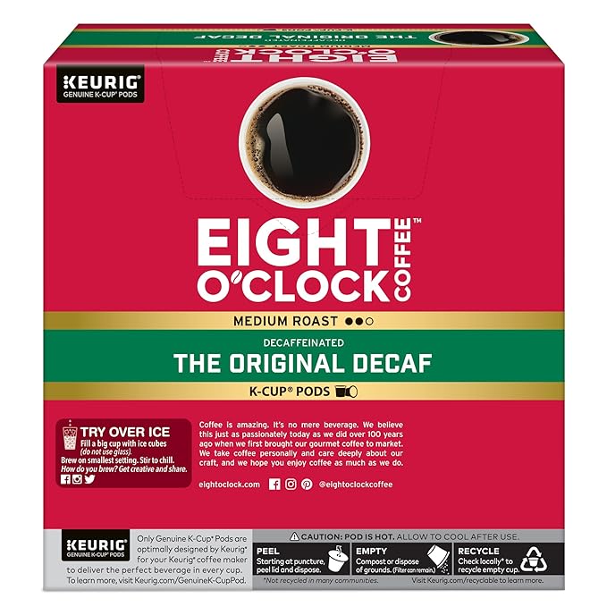 Eight O'Clock Coffee The Original Decaf, Single-Serve Keurig K-Cup Pods, Medium Roast Coffee Pods, 1 Count (Pack of 32)