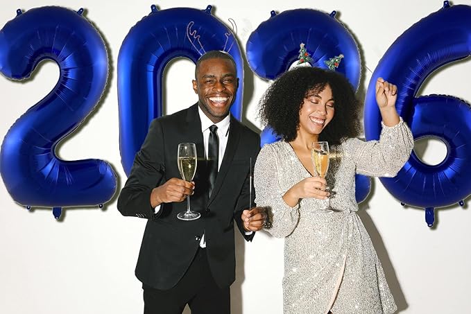 Huge Blue 2026 New Year Balloons 40 Inch Navy Blue 2026 Mylar Foil Helium Number Balloons 2026 Christmas New Year Eve Graduation Party Decorations Supplies