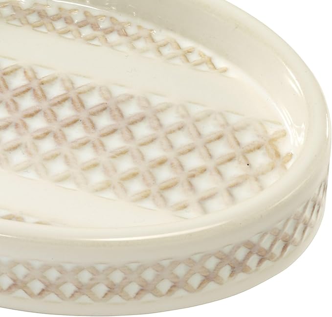Nicole Miller – Soap Dish, Glossy Ceramic with Embossed Trellis Bands & Reactive Glaze Finish, Perfect for Holding Bar Soap or Sponges on Bathroom & Kitchen Counters (Lyra)