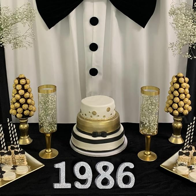 TONIFUL 4 Inch 1986 Silver Glitter Table Centerpiece Sign 1986 Number Block for 40th Birthday Decoration,Fourty Years Old Birthday Table Decoration,Class of 1986 Reunion Decorations or Anniversary