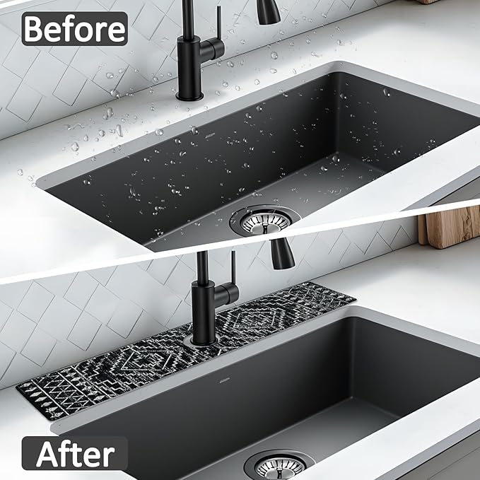 2PCS 24" X 5.5" Kitchen Sink Splash Guard Faucet Mat Aztec Super Absorbent Fast Drying Faucet Guard & Draining Mat Sink Splash Guard Behind Faucet for Kitchen, Bathroom