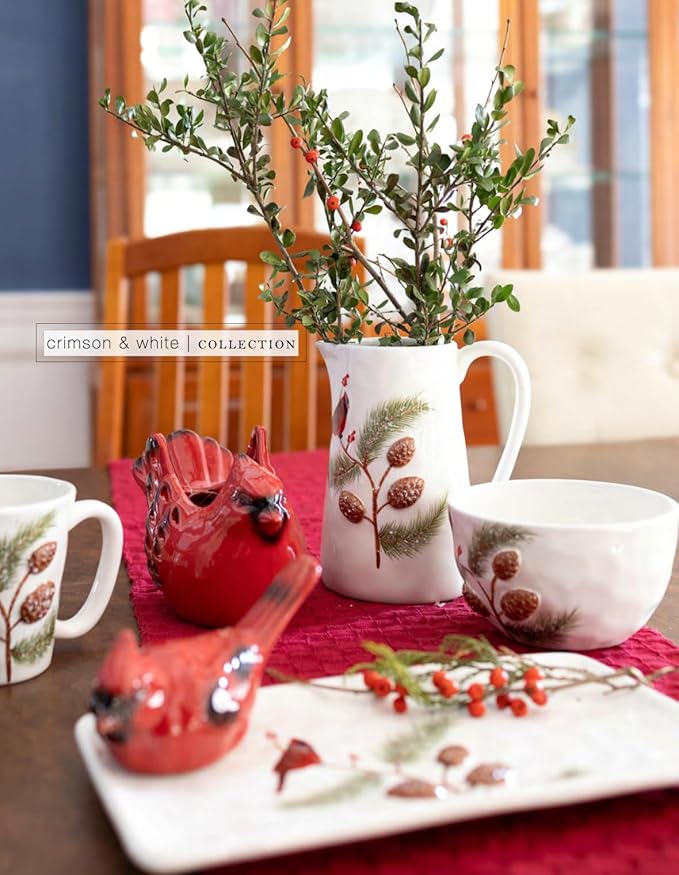 Boston International Ceramic Mug for Coffee Tea & Hot Drinks, 12-Ounces, Pinecones & Cardinals