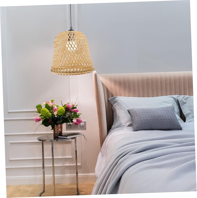 2pcs Bamboo Lampshade Rattan Light Fixture Boho Hanging Light Pink Tile Stickers Light Covers for Ceiling Lights Lampshades for Ceiling Lights Fan Bamboo Weaving Desk Lamp To Weave(Khakix3pcs,25x25x19