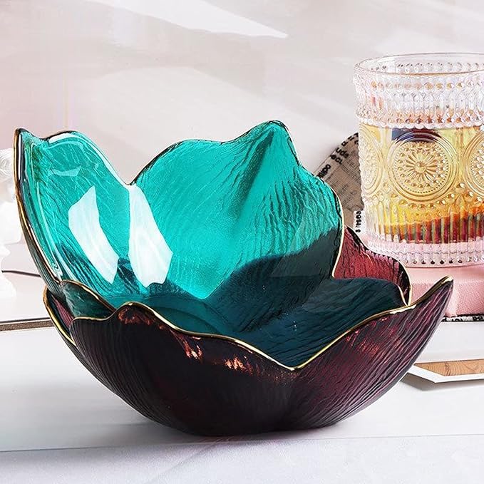 Bowls for Kitchen Glass Mixing Bowl Gold Rim Crystal Transparent Glass Bowl Creative Petal Dish Household Salad Fruit Dessert Ice Cream Bowls Tableware for Snack, Dessert (Color : 1) (D)