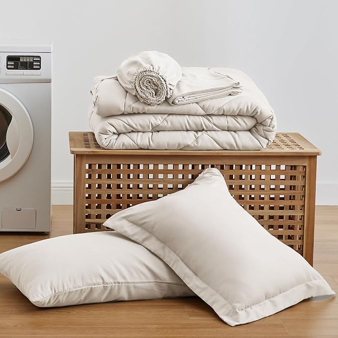 Love's cabin Twin Comforter Set Off White, 5 Pieces Twin Bed in a Bag, All Season Bedding Sets with 1 Comforter, 1 Flat Sheet, 1 Fitted Sheet, 1 Pillowcase and 1 Pillow Sham | Soft, Breathable, Lightweight, Comfortable