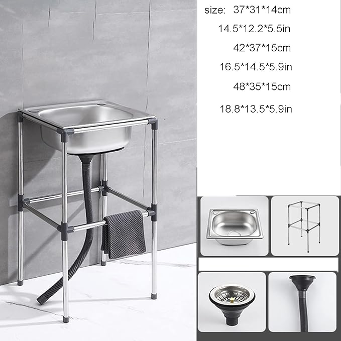 Movable Stainless Steel Kitchen Sink, For Washing Hands, Commercial Restaurant Utility Fish Cleaning Table, Kitchen Sink For Restaurant, Bar, Laundry, Garage, Backya,Without Faucet-48*35*15cm