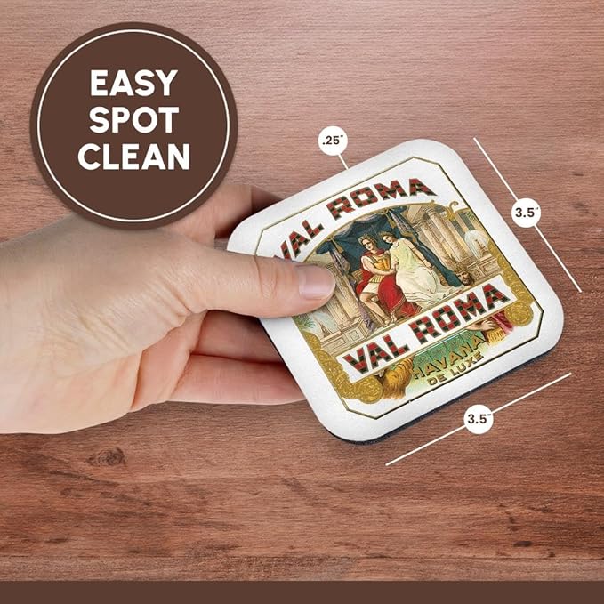 3dRose cst_170120_2 Val Roma Havana De Luxe Vintage Cuban Cigar Label Reproduction-Soft Coasters, Set of 8