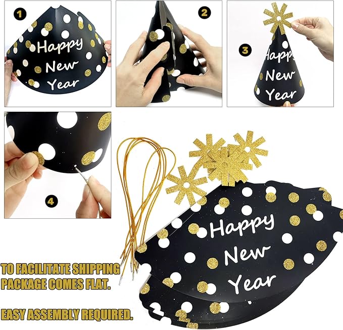 MOVINPE New Year Eve Party Decorations Kit 2026 - Happy New Year Party Supplies, Banner Cone Hats Tiaras Curtain Hanging Swirls Squawkers Blowouts Number Balloons Photo Booth Props Serve 20