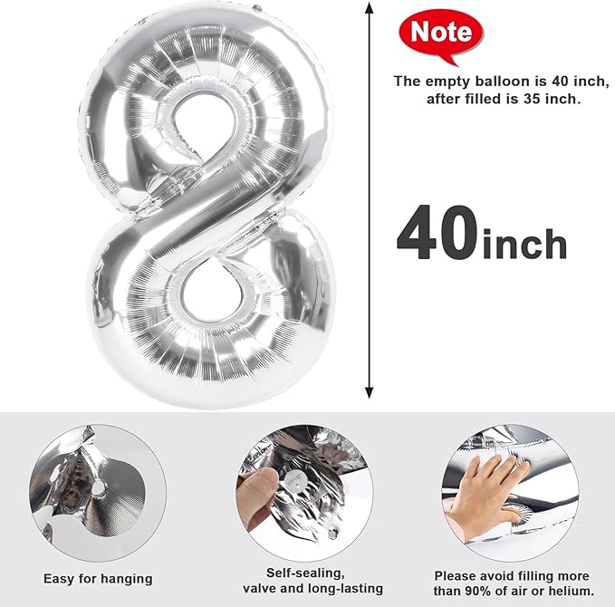 Silver Balloon Number 14 Number Balloon for 14th Birthday Decorations, 40 Inch Big Balloons for 14 41 Anniversaries Celebration Graduation Wedding