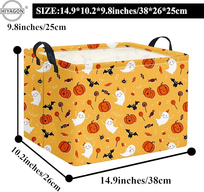 HIYAGON Rectangular Halloween Basket for Boys and Girls Kids Trick or Treat Pumpkin Basket for Halloween Parties Cute Storage Bin Organizer Box Room Decor(Cute halloween )