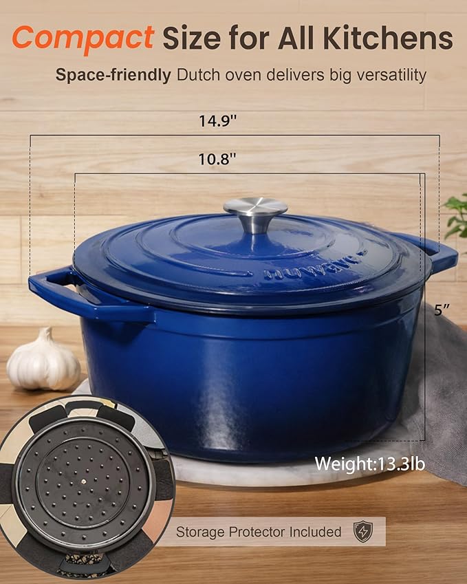 Nuwave 6QT Healthy Enameled Cast Iron Dutch Oven Pot with Lid, Heavy Duty 7-Layer Enamel, Enhanced Rust Protection, Dual Handles, Oven Safe to 500°F for Sourdough Bread Baking, Braise, Stew, Roast