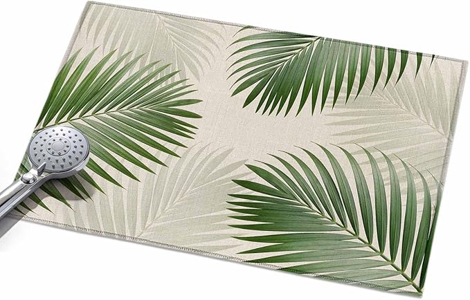 Area Rug 2x3ft, Rustic Sage Green Palm Leaves on Linen Washable Rugs for Living Room Bedroom, Summer Plants Soft Non-Slip Area Rugs Rectangle Floor Carpet for Dining Room