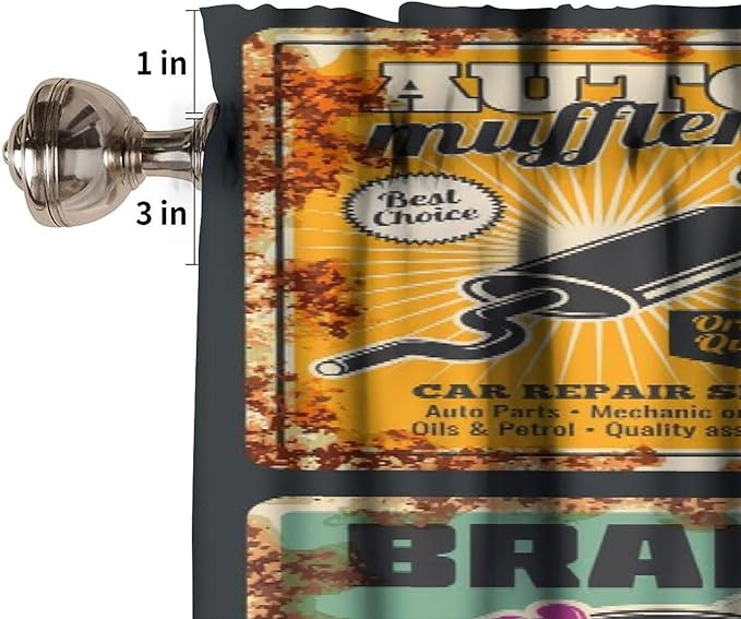Vintage Style Valance Curtain Garage Or Car Repair Service Rusty Metal Flag. Vehicle Mechanics Workshop, Short Curtains Valances for Kitchen Living Room Decor with Rod Pocket, 1 Panel 54X18 Inches