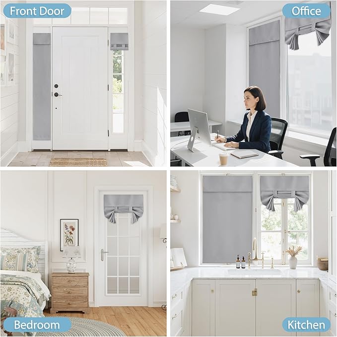 RYB HOME Blackout French Door Curtain, Privacy Blackout Curtains Window Tie up Shades Energy Saving for Kitchen Dining Bathroom Tricia Door Covering, W42 x L72 inches, Sliver Grey, 1 Panel