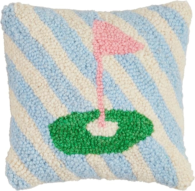 Mud Pie Golf Flag Hook Wool Pillow; 8" X 8"