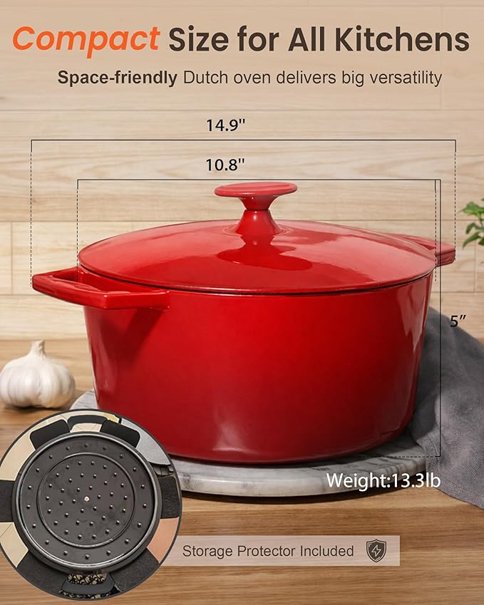 Nuwave 6QT LUX Healthy Enameled Cast Iron Dutch Oven Pot with Lid, Heavy Duty 7-Layer Enamel, Enhanced Rust Protection, Dual Handles, Oven Safe to 500°F for Sourdough Bread Baking, Braise, Stew, Roast