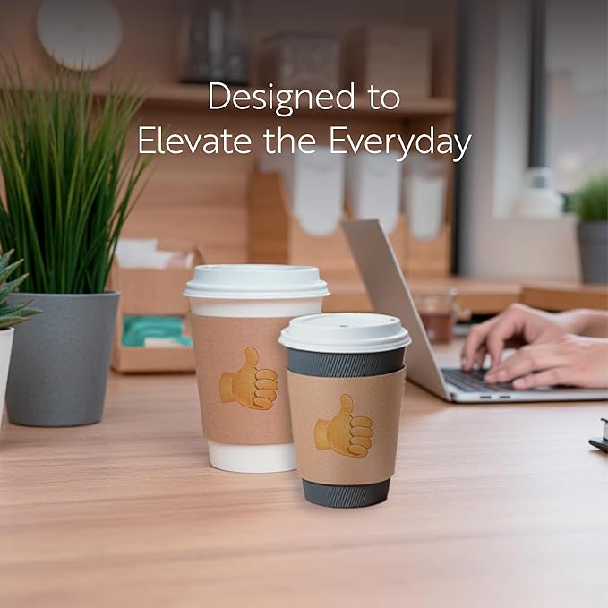 Restaurantware Coffee Sleeves Pack of 50 Corrugated Kraft Paper Coffee Cup Sleeves Fit for 12,16, 20-Ounce Hot Beverages Drinkwares Secure Grip Disposable with Thumbs Up Emoji For Cafes And Take Out