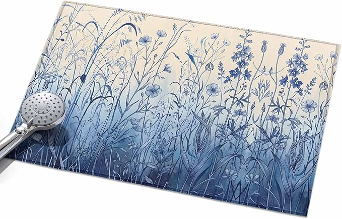 Area Rug 2x3ft, Vintage Boho Blue Wildflowers Meadow Washable Rugs for Living Room Bedroom, Abstract Flower Soft Non-Slip Area Rugs Rectangle Floor Carpet for Dining Room