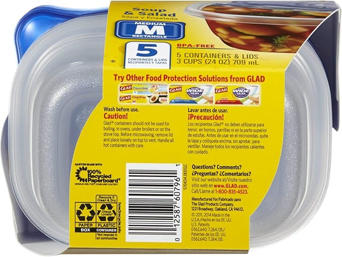 Glad Food Storage Containers - Soup and Salad Container - 24 Ounce - 5 Containers