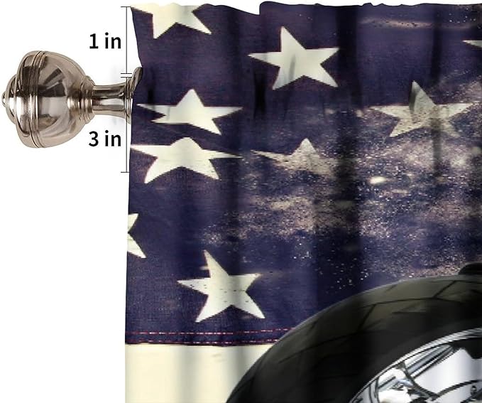 Motorcycle Valance Curtain Black Motorcycle American Flag Background Rod Pocket Valance Window Treatments Short Curtains for Kitchen Bathroom Farmhouse Living Room Decor 54x18inch
