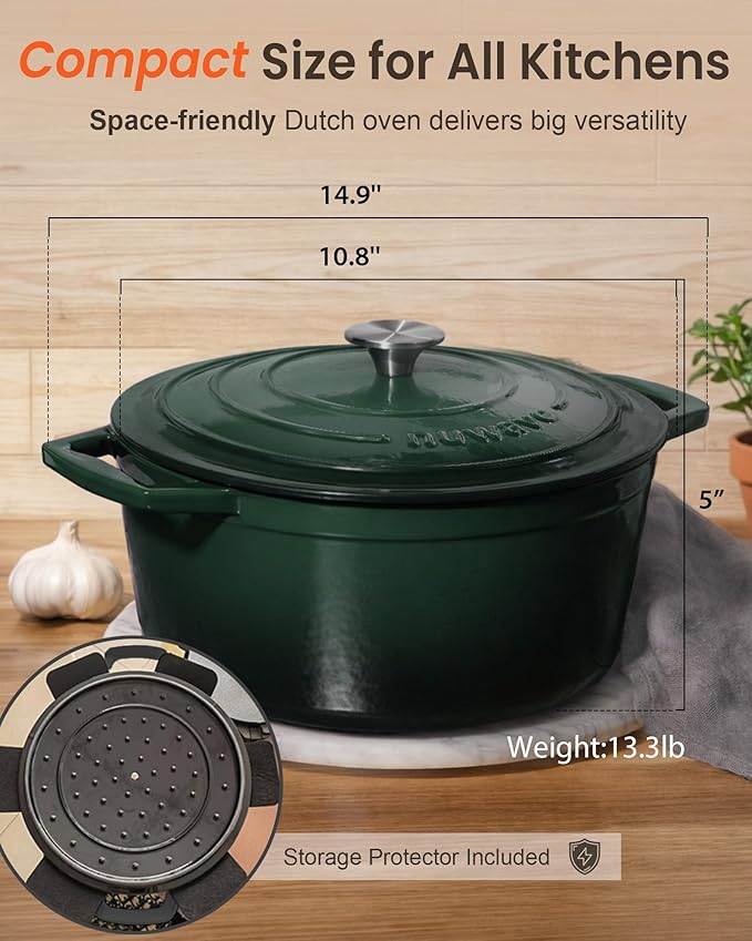 Nuwave 6QT Healthy Enameled Cast Iron Dutch Oven Pot with Lid, Heavy Duty 7-Layer Enamel, Enhanced Rust Protection, Dual Handles, Oven Safe to 500°F for Sourdough Bread Baking, Braise, Stew, Roast